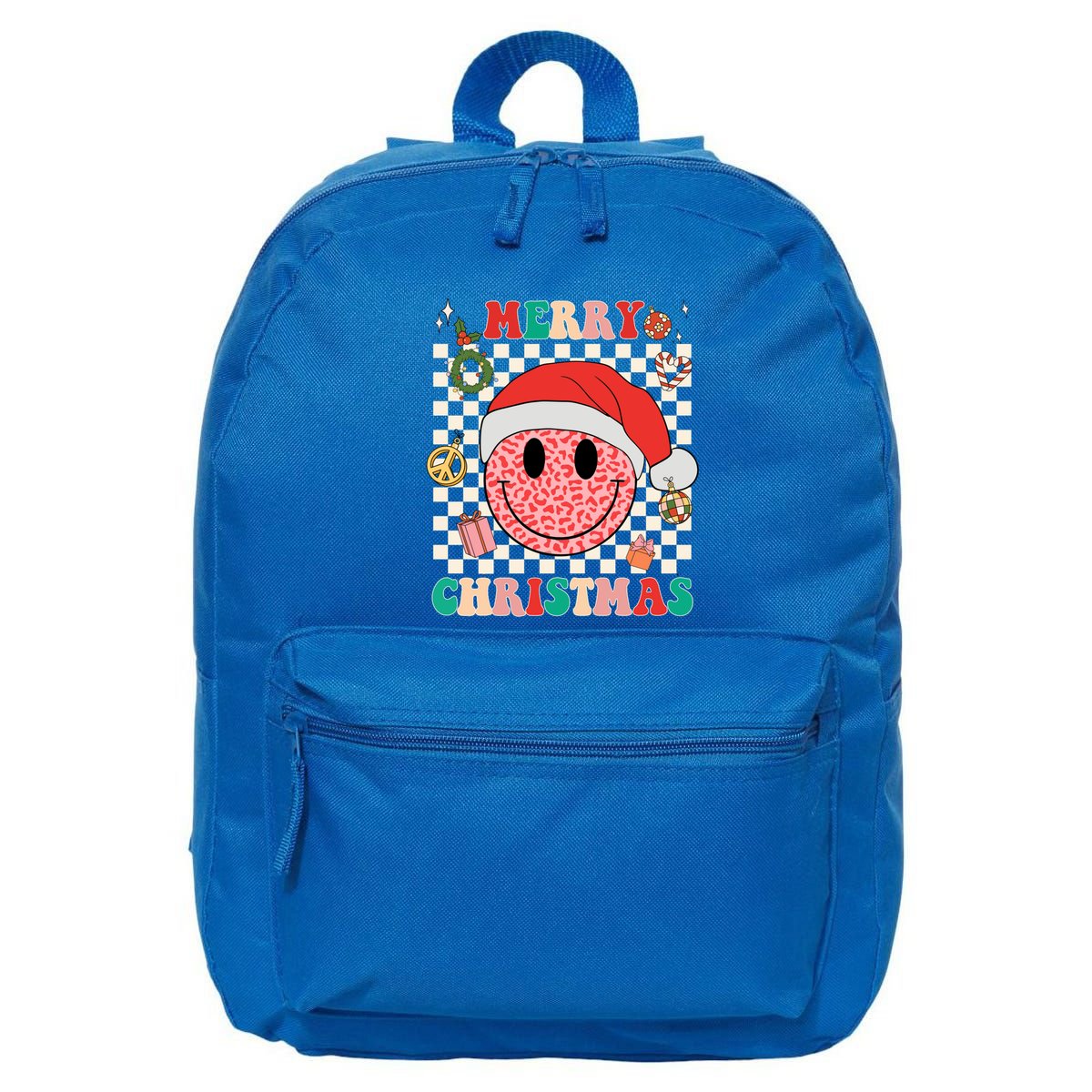 Retro Merry Christmas Happy Face Leopard Smile Face Trendy Gift 16 in Basic Backpack