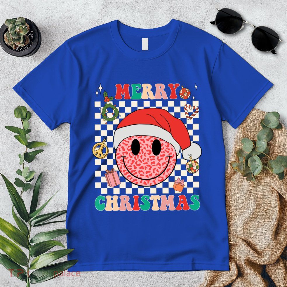 Retro Merry Christmas Happy Face Leopard Smile Face Trendy Gift Premium T-Shirt