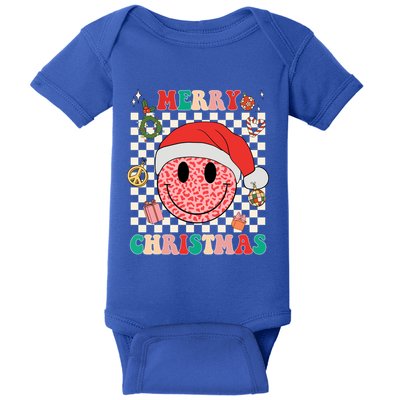 Retro Merry Christmas Happy Face Leopard Smile Face Trendy Gift Baby Bodysuit