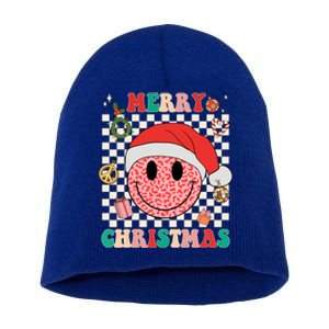 Retro Merry Christmas Happy Face Leopard Smile Face Trendy Gift Short Acrylic Beanie