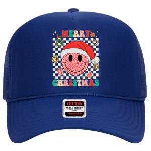 Retro Merry Christmas Happy Face Leopard Smile Face Trendy Gift High Crown Mesh Back Trucker Hat