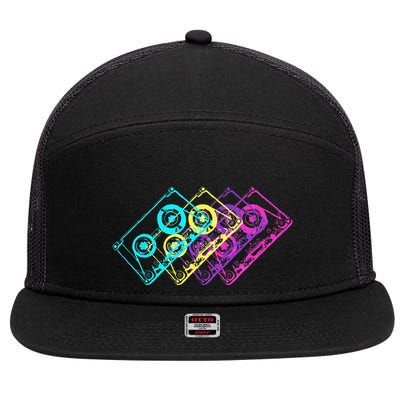 Retro Music Cassette Tapes Mixtape 80s And 90s 7 Panel Mesh Trucker Snapback Hat
