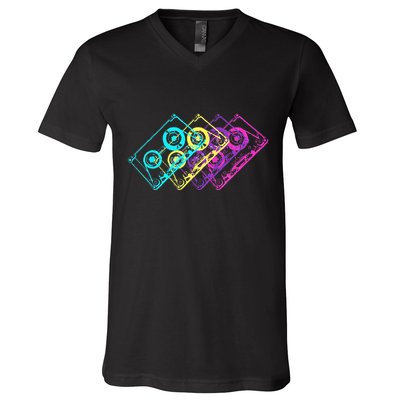 Retro Music Cassette Tapes Mixtape 80s And 90s V-Neck T-Shirt