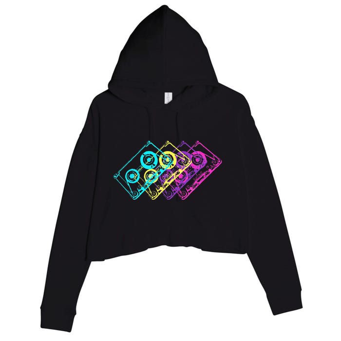 Retro Music Cassette Tapes Mixtape 80s And 90s Crop Fleece Hoodie