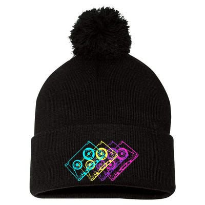 Retro Music Cassette Tapes Mixtape 80s And 90s Pom Pom 12in Knit Beanie