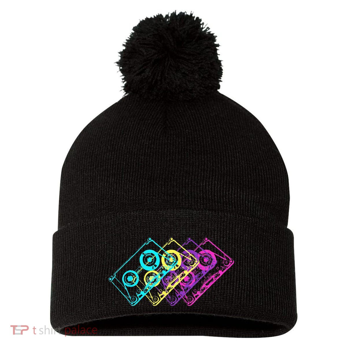 Retro Music Cassette Tapes Mixtape 80s And 90s Pom Pom 12in Knit Beanie