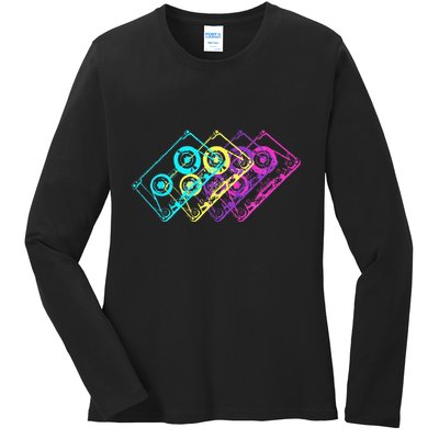 Retro Music Cassette Tapes Mixtape 80s And 90s Ladies Long Sleeve Shirt