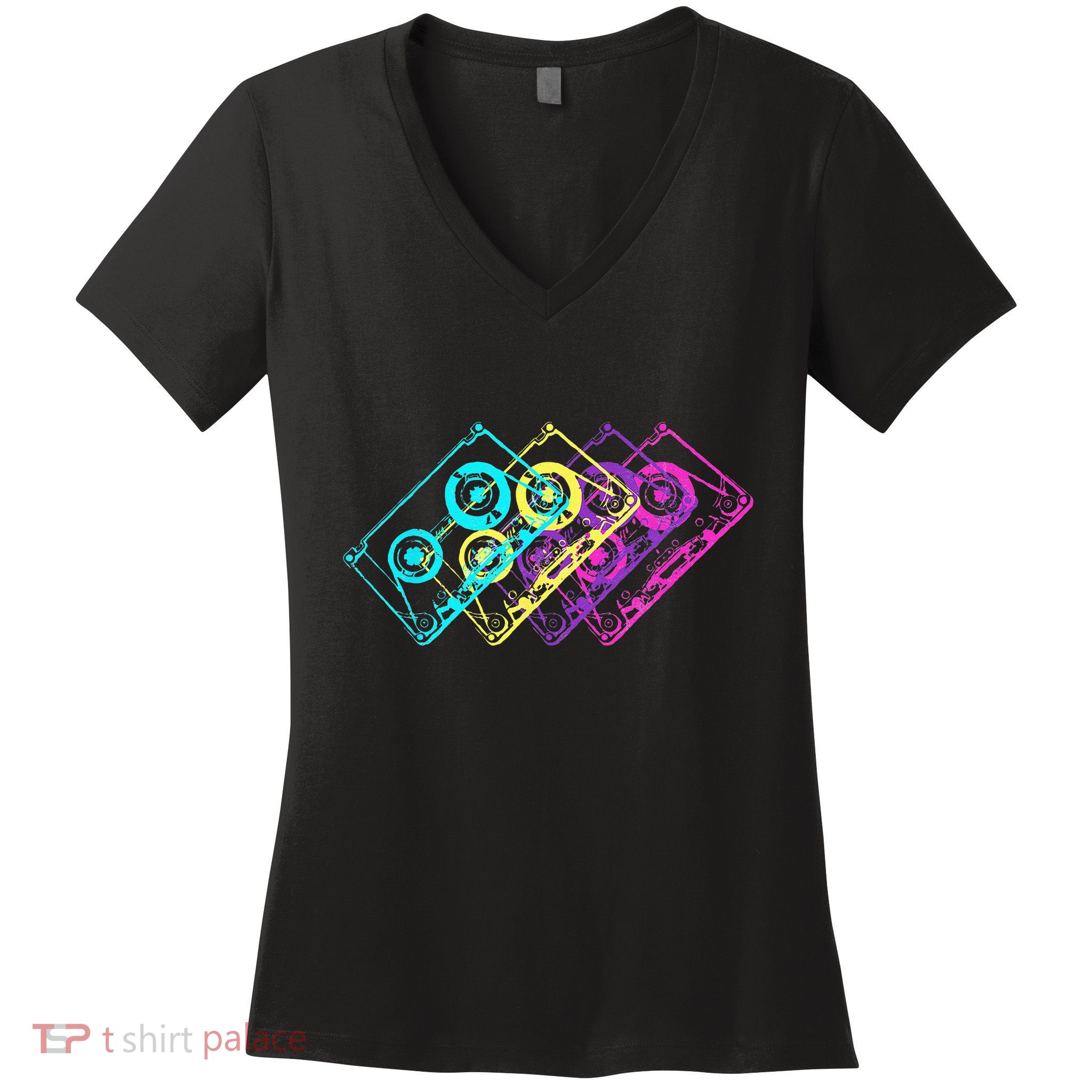 Retro Music Cassette Tapes Mixtape 80s And 90s Women's V-Neck T-Shirt