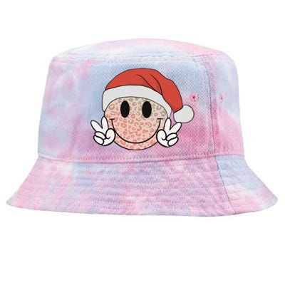 Retro Merry Christmas Vibes Santa Hippie Smile Face 2 Sided Gift Tie-Dyed Bucket Hat