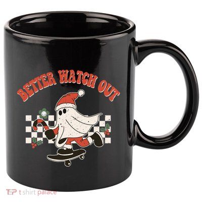 Retro Merry Christmas Hippie Better Watch Out Santa Claus Gift 11oz C Handle Ceramic Mug