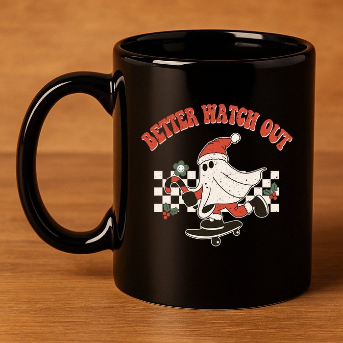 Retro Merry Christmas Hippie Better Watch Out Santa Claus Gift 11oz C Handle Ceramic Mug
