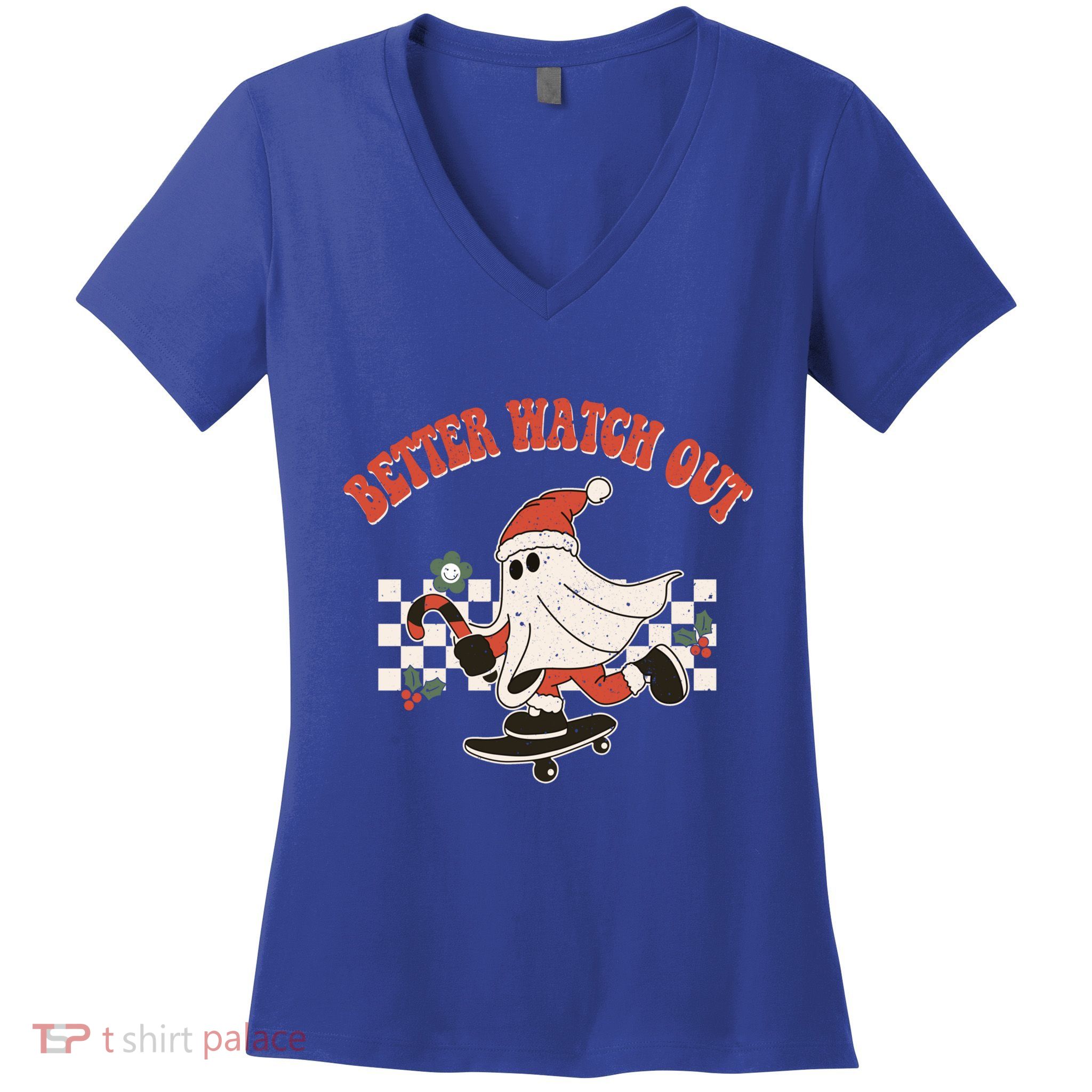 Retro Merry Christmas Hippie Better Watch Out Santa Claus Gift Women's V-Neck T-Shirt