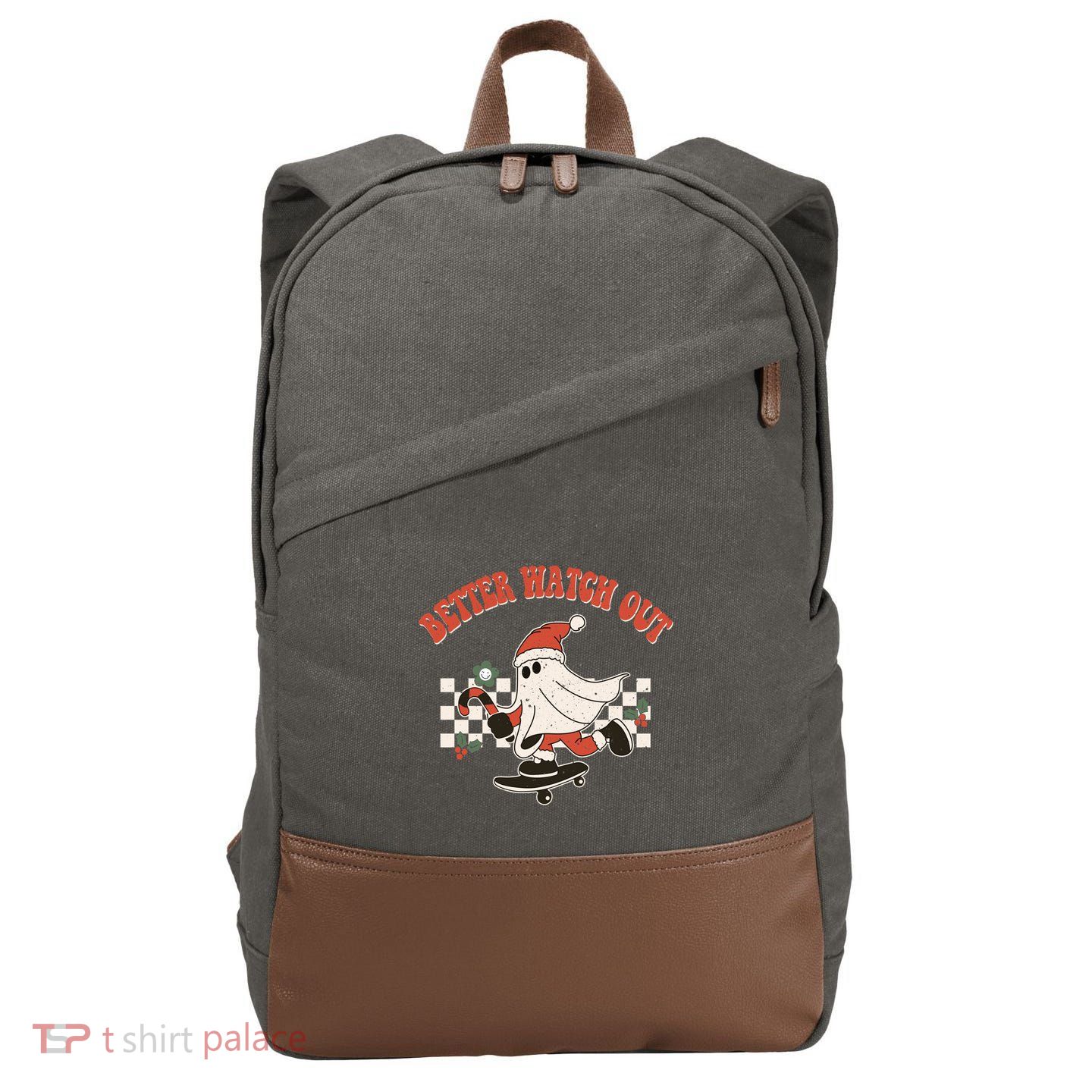 Retro Merry Christmas Hippie Better Watch Out Santa Claus Gift Cotton Canvas Backpack