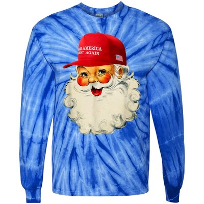 Retro Make Christmas Great Again Trump Christmas Maga Santa Gift Tie-Dye Long Sleeve Shirt