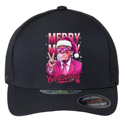 Retro Merry Christmas Funny Trump Santa Blowing Bubbles Xmas Flexfit Unipanel Trucker Cap