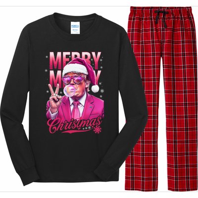 Retro Merry Christmas Funny Trump Santa Blowing Bubbles Xmas Long Sleeve Pajama Set