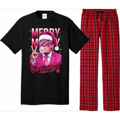 Retro Merry Christmas Funny Trump Santa Blowing Bubbles Xmas Pajama Set