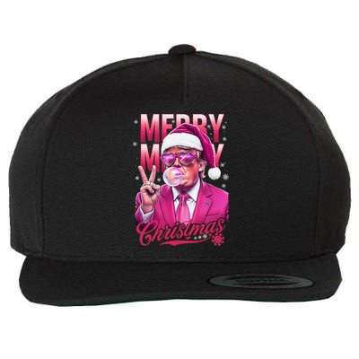 Retro Merry Christmas Funny Trump Santa Blowing Bubbles Xmas Wool Snapback Cap