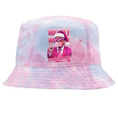 Retro Merry Christmas Funny Trump Santa Blowing Bubbles Xmas Tie-Dyed Bucket Hat