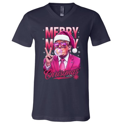 Retro Merry Christmas Funny Trump Santa Blowing Bubbles Xmas V-Neck T-Shirt