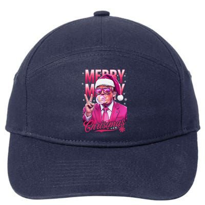 Retro Merry Christmas Funny Trump Santa Blowing Bubbles Xmas 7-Panel Snapback Hat