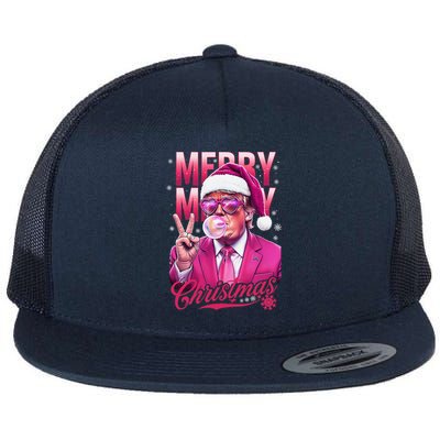 Retro Merry Christmas Funny Trump Santa Blowing Bubbles Xmas Flat Bill Trucker Hat