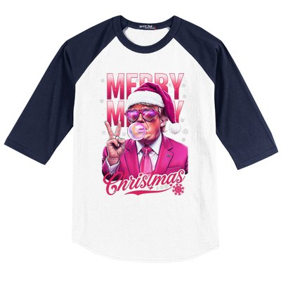 Retro Merry Christmas Funny Trump Santa Blowing Bubbles Xmas Baseball Sleeve Shirt