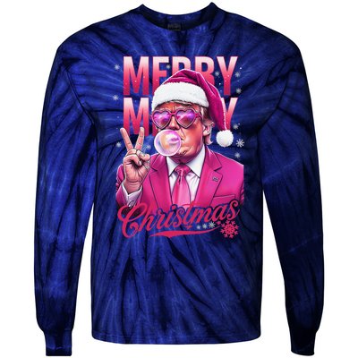 Retro Merry Christmas Funny Trump Santa Blowing Bubbles Xmas Tie-Dye Long Sleeve Shirt