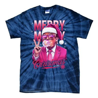 Retro Merry Christmas Funny Trump Santa Blowing Bubbles Xmas Tie-Dye T-Shirt