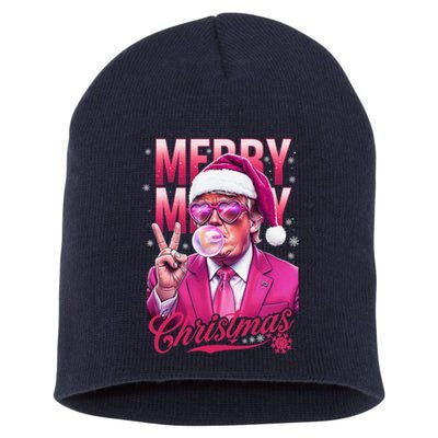 Retro Merry Christmas Funny Trump Santa Blowing Bubbles Xmas Short Acrylic Beanie