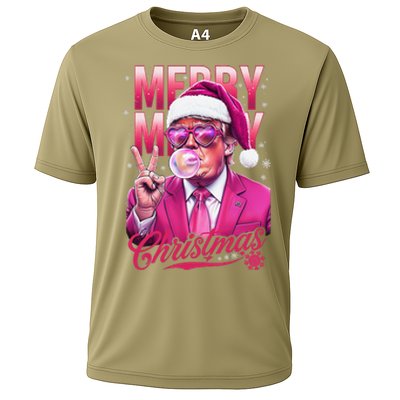 Retro Merry Christmas Funny Trump Santa Blowing Bubbles Xmas Cooling Performance Crew T-Shirt