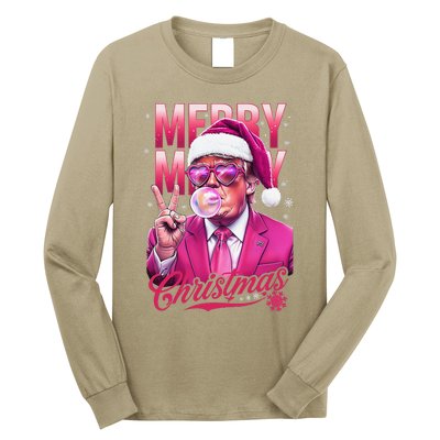 Retro Merry Christmas Funny Trump Santa Blowing Bubbles Xmas Long Sleeve Shirt