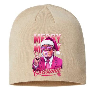 Retro Merry Christmas Funny Trump Santa Blowing Bubbles Xmas Sustainable Beanie