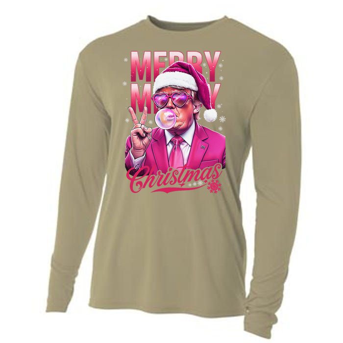 Retro Merry Christmas Funny Trump Santa Blowing Bubbles Xmas Cooling Performance Long Sleeve Crew