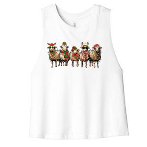 Retro Merry Christmas Funny Xmas Santa Reindeer Farmer Tank Top Women's Racerback Cropped Tank