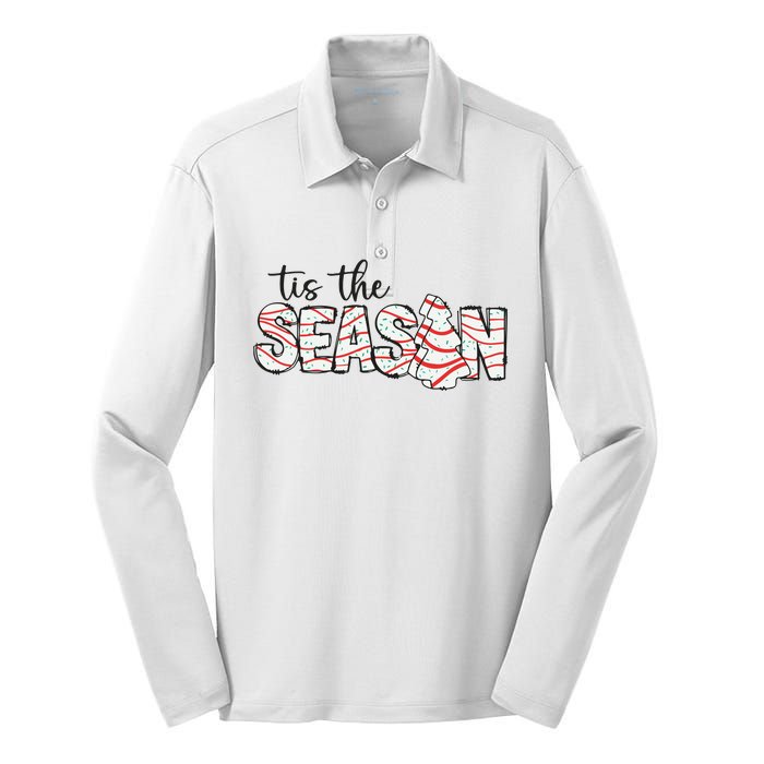 Retro Merry Christmas Tis The Season Silk Touch Performance Long Sleeve Polo