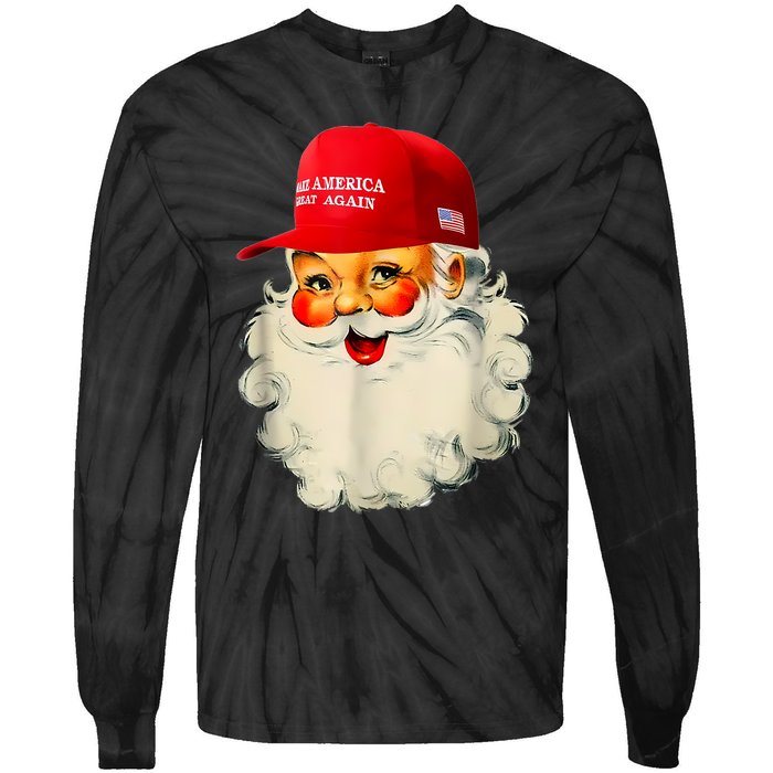 Retro Make Christmas Great Again Trump Christmas Maga Santa Tie-Dye Long Sleeve Shirt