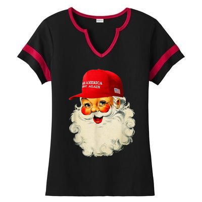 Retro Make Christmas Great Again Trump Christmas Maga Santa Ladies Halftime Notch Neck Tee