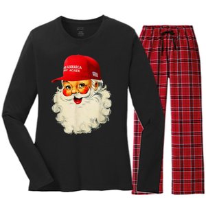 Retro Make Christmas Great Again Trump Christmas Maga Santa Women's Long Sleeve Flannel Pajama Set 