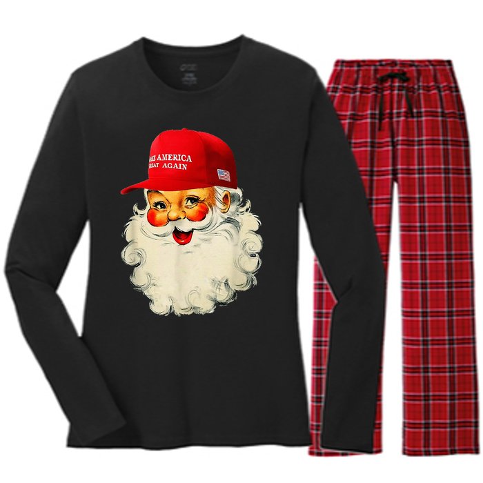 Retro Make Christmas Great Again Trump Christmas Maga Santa Women's Long Sleeve Flannel Pajama Set 