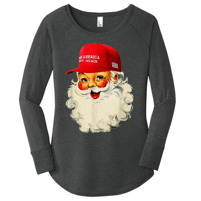 Retro Make Christmas Great Again Trump Christmas Maga Santa Women's Perfect Tri Tunic Long Sleeve Shirt