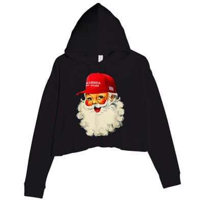 Retro Make Christmas Great Again Trump Christmas Maga Santa Crop Fleece Hoodie