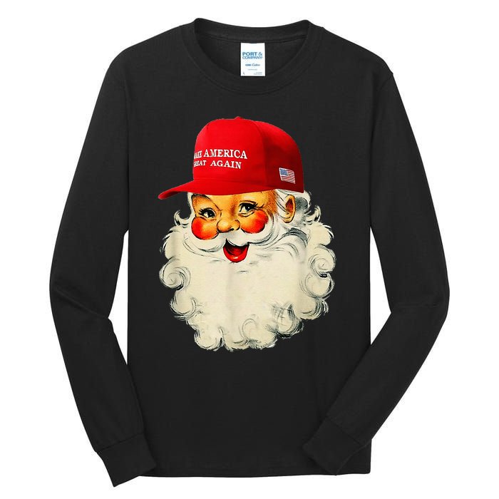 Retro Make Christmas Great Again Trump Christmas Maga Santa Tall Long Sleeve T-Shirt