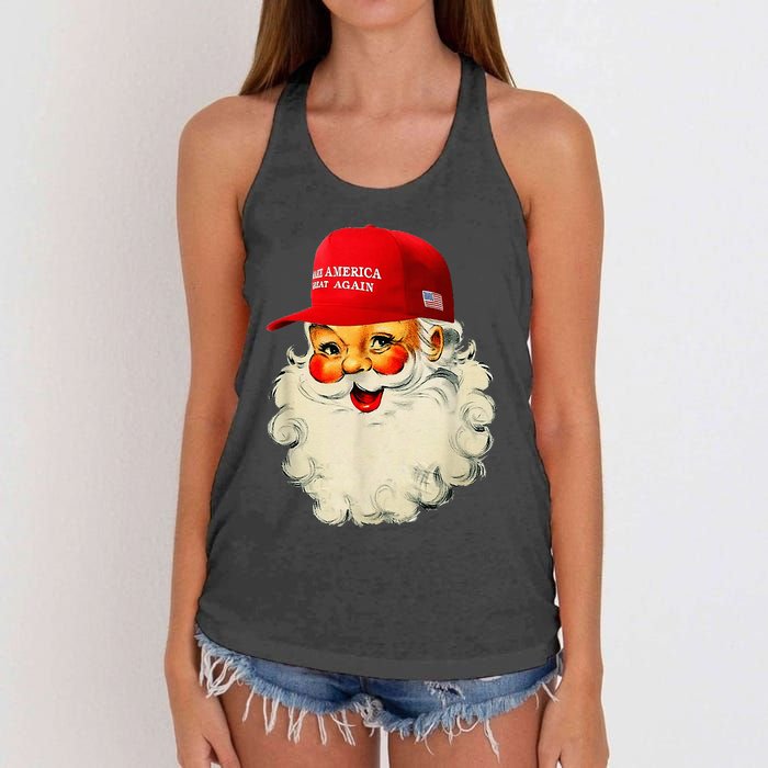 Retro Make Christmas Great Again Trump Christmas Maga Santa Women's Knotted Racerback Tank