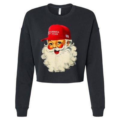 Retro Make Christmas Great Again Trump Christmas Maga Santa Cropped Pullover Crew