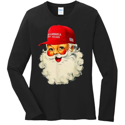 Retro Make Christmas Great Again Trump Christmas Maga Santa Ladies Long Sleeve Shirt