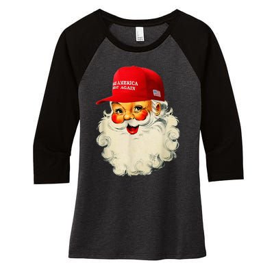 Retro Make Christmas Great Again Trump Christmas Maga Santa Women's Tri-Blend 3/4-Sleeve Raglan Shirt