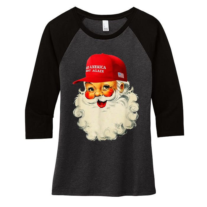 Retro Make Christmas Great Again Trump Christmas Maga Santa Women's Tri-Blend 3/4-Sleeve Raglan Shirt