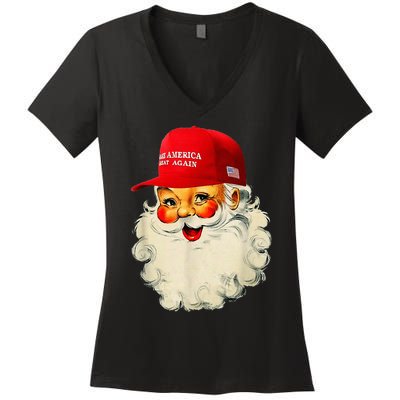 Retro Make Christmas Great Again Trump Christmas Maga Santa Women's V-Neck T-Shirt