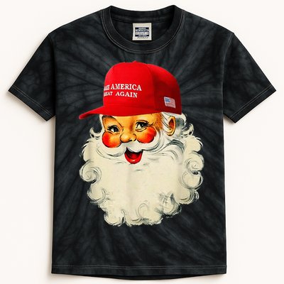 Retro Make Christmas Great Again Trump Christmas Maga Santa Kids Tie-Dye T-Shirt